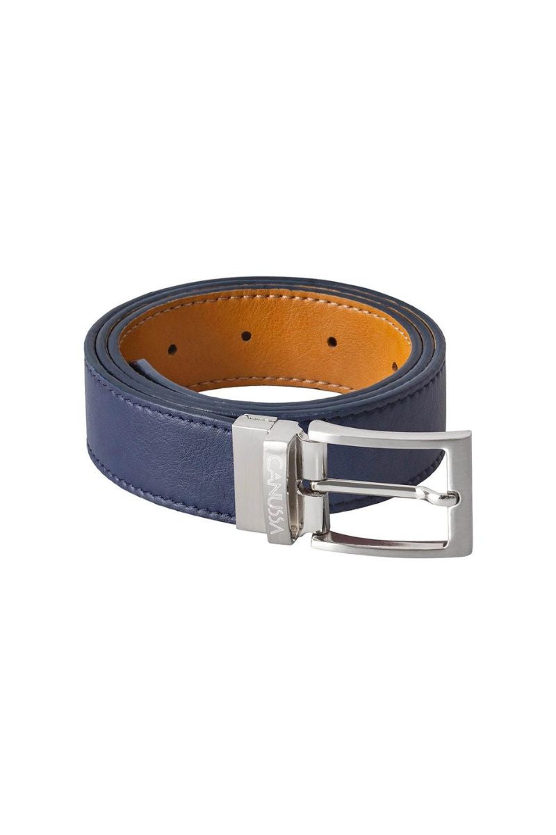 Reverse reversible belt – Blue/Camel